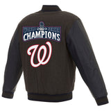 Washington Nationals JH Design 2019 World Series Champions Reversible Wool & Leather Full-Snap Jacket - Charcoal/Navy - JH Design