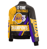 Los Angeles Lakers JH Design 17-Time NBA Finals Champions Embroidered Logos Full-Snap Lambskin Leather Jacket - Black