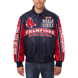 Boston Red Sox JH Design 2018 World Series Champions Logo Leather Jacket – Navy