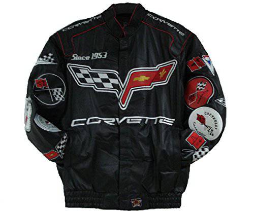 Corvette Embroidered Full Leather Jacket - Black