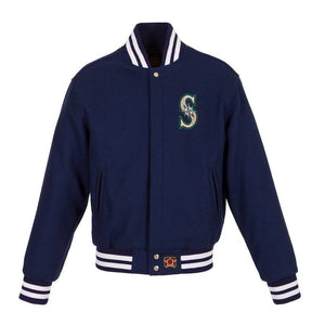 Seattle Mariners JH Design Women's Embroidered Logo All-Wool Jacket - Navy