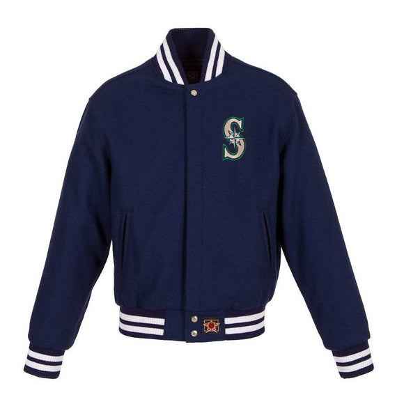 Seattle Mariners JH Design Women's Embroidered Logo All-Wool Jacket - Navy