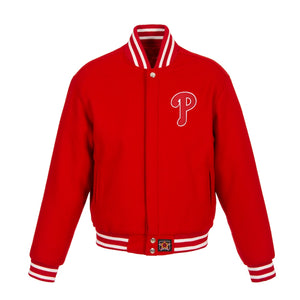 Philadelphia Phillies JH Design Women's Embroidered Logo All-Wool Jacket - Red - J.H. Sports Jackets