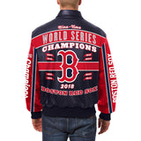 Boston Red Sox JH Design 2018 World Series Champions Logo Leather Jacket – Navy