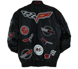 Corvette Embroidered Full Leather Jacket - Black