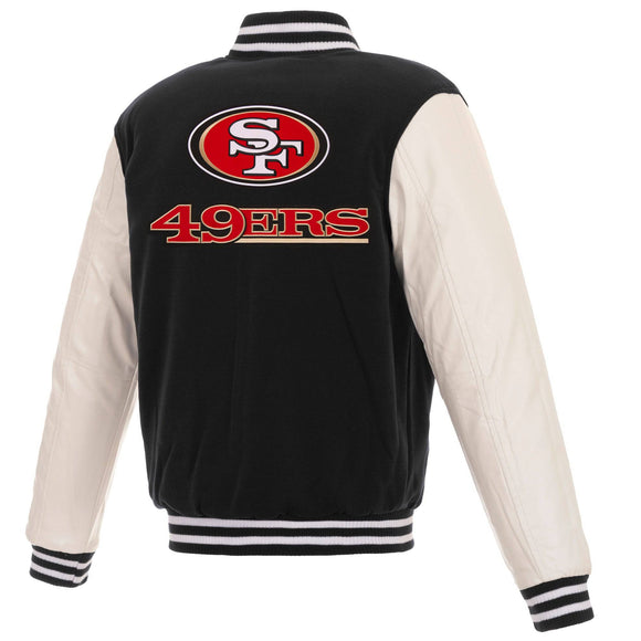 San Francisco 49ers - JH Design Reversible Fleece Jacket with Faux Leather Sleeves - Black/White