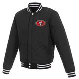 San Francisco 49ers - JH Design Reversible Fleece Jacket with Faux Leather Sleeves - Black/White