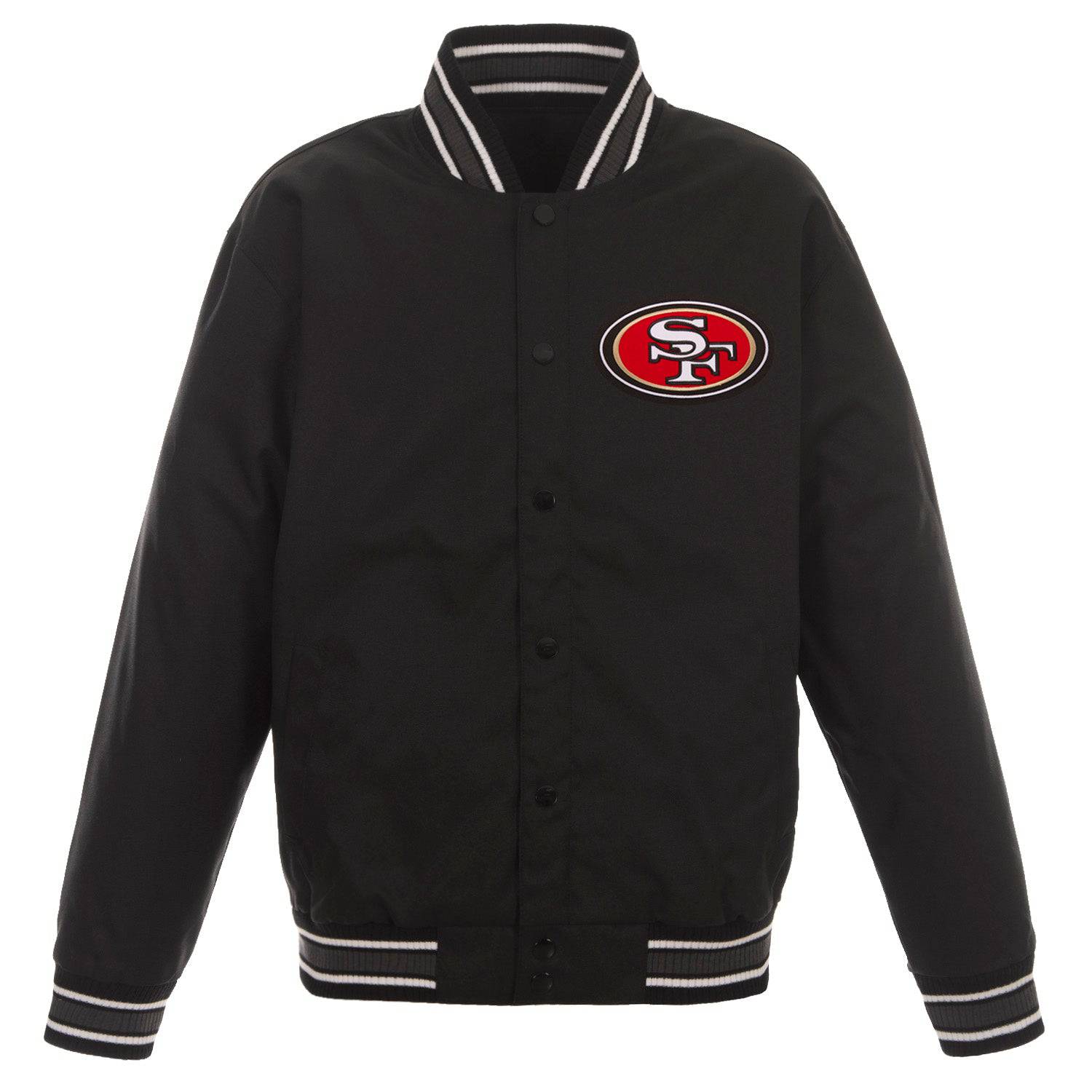 San Francisco 49ers Poly Twill Varsity Jacket - Black | J.H.
