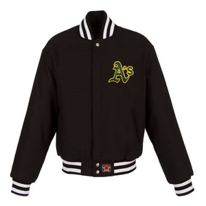 Oakland Athletics JH Design Women's Embroidered Logo All-Wool Jacket - Black