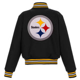 Pittsburgh Steelers JH Design Women's Embroidered Logo All-Wool Jacket - Black - J.H. Sports Jackets