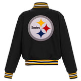 Pittsburgh Steelers JH Design Women's Embroidered Logo All-Wool Jacket - Black