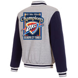 Oklahoma City Thunder JH Design 2025 NBA Finals Champions Reversible Fleece Full-Snap Two-Tone Jacket – Gray - J.H. Sports Jackets
