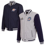 Oklahoma City Thunder JH Design 2025 NBA Finals Champions Reversible Fleece Full-Snap Two-Tone Jacket – Gray - J.H. Sports Jackets