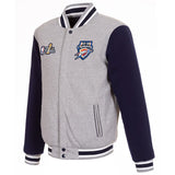 Oklahoma City Thunder JH Design 2025 NBA Finals Champions Reversible Fleece Full-Snap Two-Tone Jacket – Gray - J.H. Sports Jackets