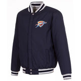 Oklahoma City Thunder JH Design 2025 NBA Finals Champions Reversible Fleece Full-Snap Two-Tone Jacket – Gray - J.H. Sports Jackets