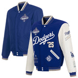 Los Angeles Dodgers JH Design 2025 World Series Champions Reversible Fleece & Faux Leather Full-Snap Jacket – Royal-White