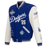 Los Angeles Dodgers JH Design 2025 World Series Champions Reversible Fleece & Faux Leather Full-Snap Jacket – Royal-White