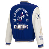 Los Angeles Dodgers JH Design 2025 World Series Champions Reversible Fleece & Faux Leather Full-Snap Jacket – Royal-White