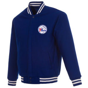 Philadelphia 76ers Reversible Wool Jacket - Embroidered Logos JH Design Royal