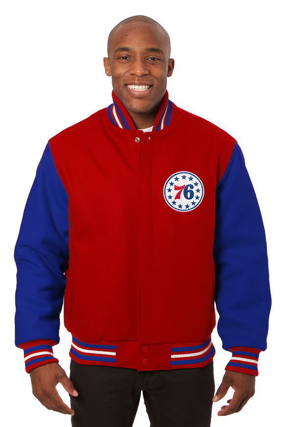 Philadelphia 76ers Embroidered Handmade Wool Jacket-Red/Royal - J.H. Sports Jackets