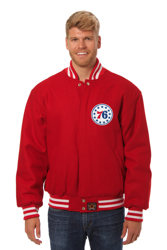 Philadelphia 76ers Embroidered Handmade Wool Jacket-Red - J.H. Sports Jackets