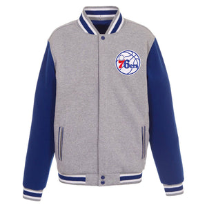 Philadelphia 76ers JH Design Two-Tone Reversible Fleece Jacket - Gray/Royal