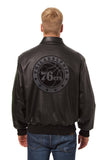 Philadelphia 76ers Full Leather Jacket - Black/Black