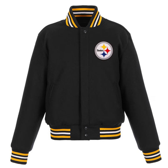 Pittsburgh Steelers JH Design Women's Embroidered Logo All-Wool Jacket - Black - J.H. Sports Jackets