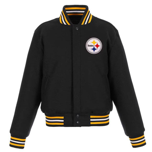 Pittsburgh Steelers JH Design Women's Embroidered Logo All-Wool Jacket - Black