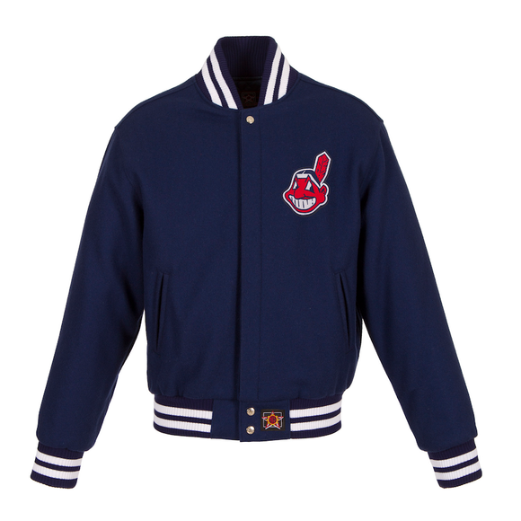 Cleveland Indians JH Design Women's Embroidered Logo All-Wool Jacket - Navy - J.H. Sports Jackets