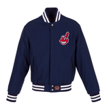 Cleveland Indians JH Design Women's Embroidered Logo All-Wool Jacket - Navy