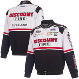 Austin Cindric JH Design 2026 Discount Tire Full-Snap Twill Racing Jacket – White/Black - J.H. Sports Jackets