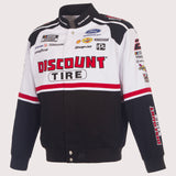 Austin Cindric JH Design 2026 Discount Tire Full-Snap Twill Racing Jacket – White/Black - J.H. Sports Jackets
