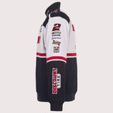 Austin Cindric JH Design 2026 Discount Tire Full-Snap Twill Racing Jacket – White/Black - J.H. Sports Jackets