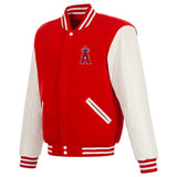 Los Angeles Angels Reversible Fleece Jacket with Faux Leather Sleeves - Red/White - J.H. Sports Jackets