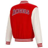 Los Angeles Angels Reversible Fleece Jacket with Faux Leather Sleeves - Red/White - J.H. Sports Jackets