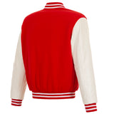 Los Angeles Angels - JH Design Reversible Fleece Jacket with Faux Leather Sleeves -Red/White - J.H. Sports Jackets