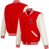 Los Angeles Angels - JH Design Reversible Fleece Jacket with Faux Leather Sleeves -Red/White - J.H. Sports Jackets