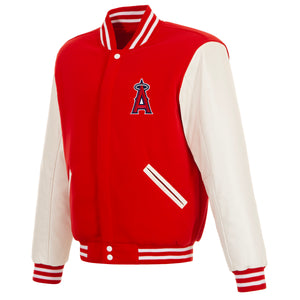 Los Angeles Angels - JH Design Reversible Fleece Jacket with Faux Leather Sleeves -Red/White - J.H. Sports Jackets