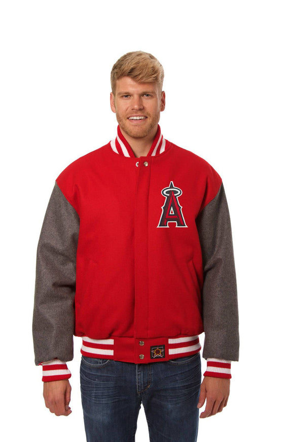 Los Angeles Angels Two-Tone Wool Jacket w/ Handcrafted Leather Logos - Red/Gray