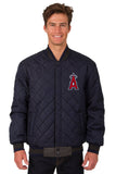 Los Angeles Angels Wool & Leather Reversible Jacket w/ Embroidered Logos - Charcoal/Navy