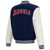 Los Angeles Angels Reversible Fleece Jacket with Faux Leather Sleeves - Navy/White - J.H. Sports Jackets