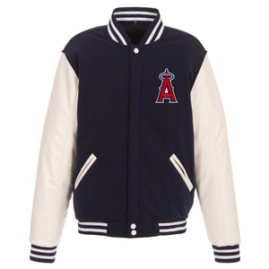 Los Angeles Angels - JH Design Reversible Fleece Jacket with Faux Leather Sleeves - Navy/White