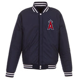 Los Angeles Angels - JH Design Reversible Fleece Jacket with Faux Leather Sleeves - Navy/White