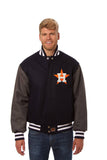 Houston Astros Two-Tone Wool Jacket w/ Handcrafted Leather Logos - Navy/Gray