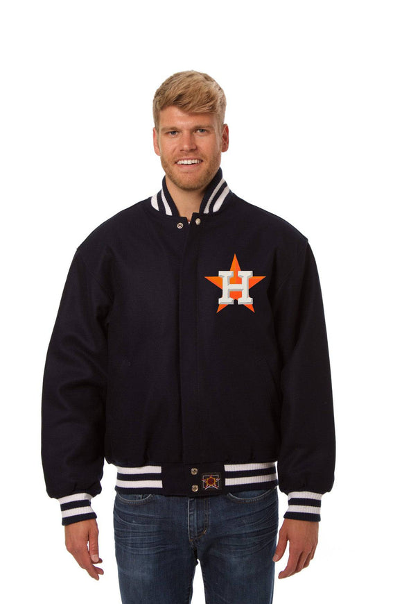 Houston Astros Wool Jacket w/ Handcrafted Leather Logos - Navy