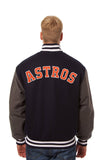 Houston Astros Two-Tone Wool Jacket w/ Handcrafted Leather Logos - Navy/Gray