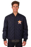 Houston Astros Wool & Leather Reversible Jacket w/ Embroidered Logos - Charcoal/Navy