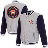 Houston Astros JH Design Two-Tone Reversible Fleece Jacket - Gray/Navy - J.H. Sports Jackets