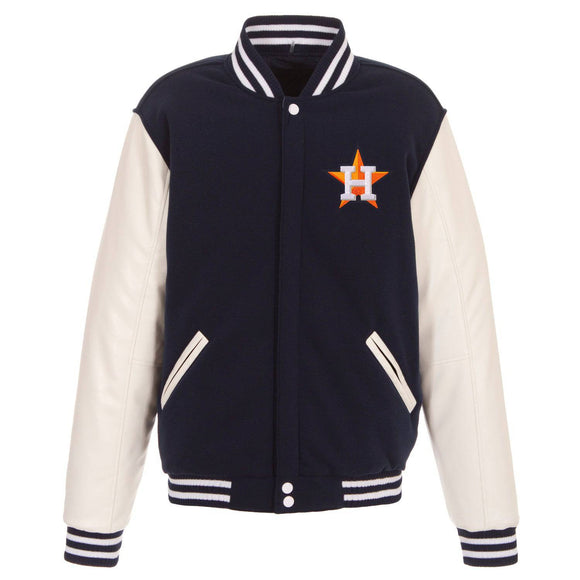 Houston Astros - JH Design Reversible Fleece Jacket with Faux Leather Sleeves - Navy/White